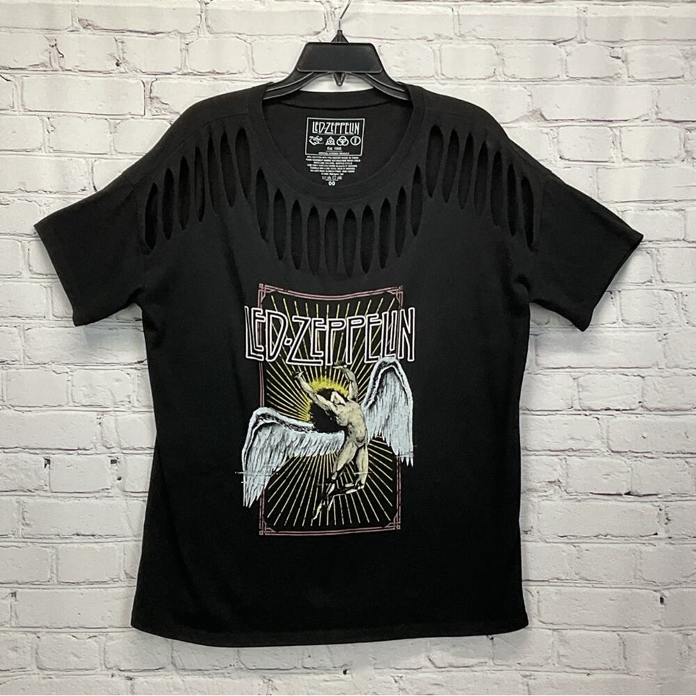 Led Zeppelin Band T-Shirt Women's Size 00 Black Distressed Icarus Angel Festival